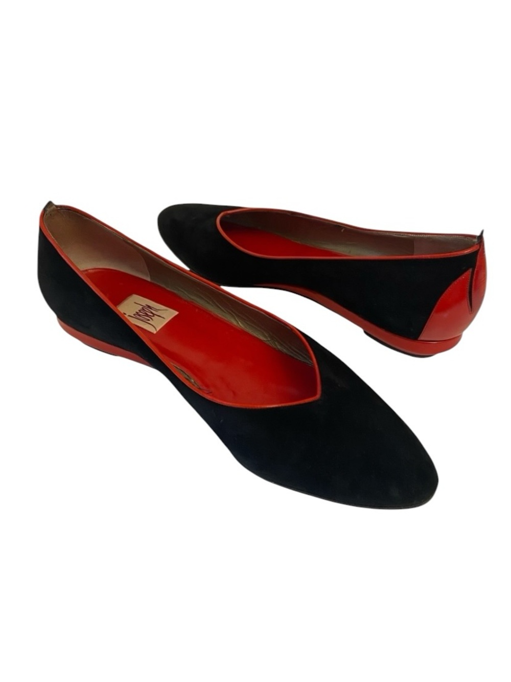 Joseph Vintage Black and Red Suede and Patient Leather Flat Shoes